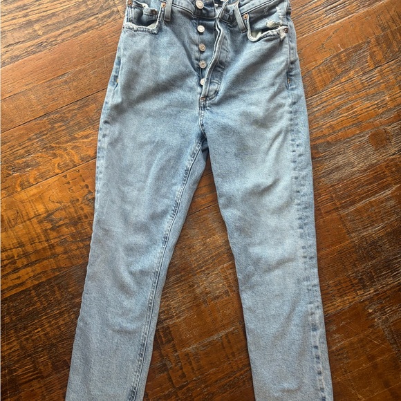 Agolde High Rise Button-Fly Jeans in Light Blue - Picture 1 of 4
